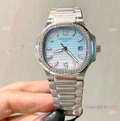 New! Copy Patek Philippe Nautilus Ladies Summer Blue Watch with Diamonds